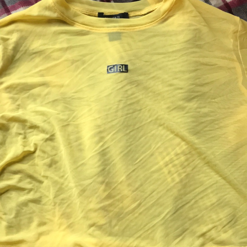 F21 Yellow “Girl” Cropped&Mesh top